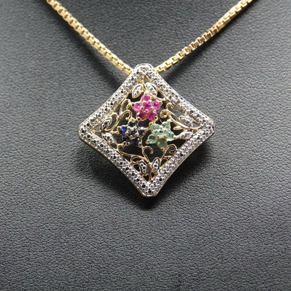 18k gold over sterling silver gemstone Multicolor Pendant Necklace